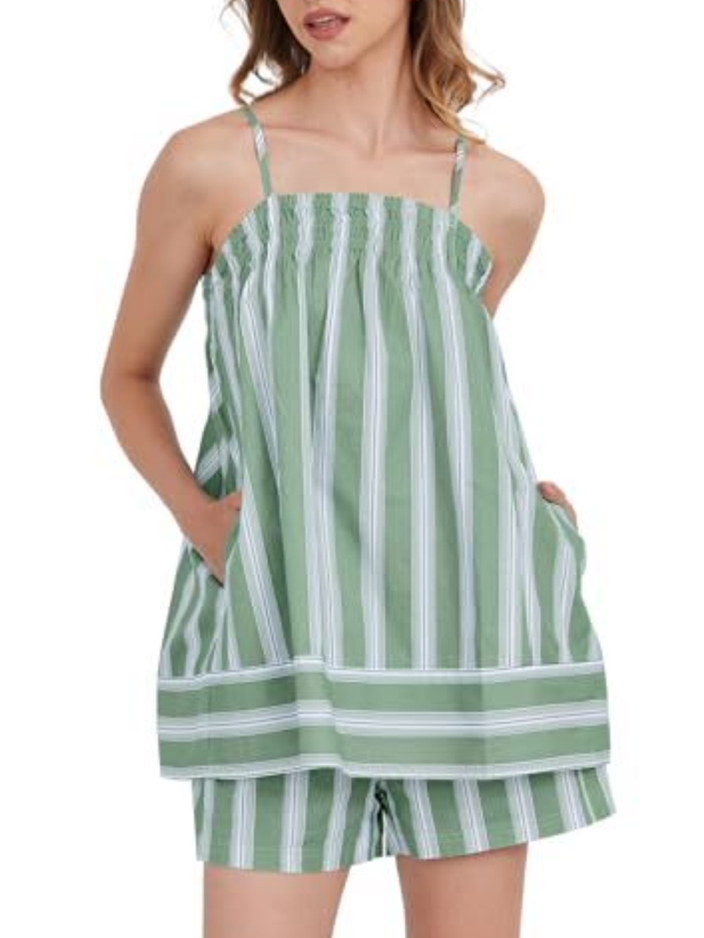 Green & White Striped Peplum Lounge Set SZ LARGE NEW